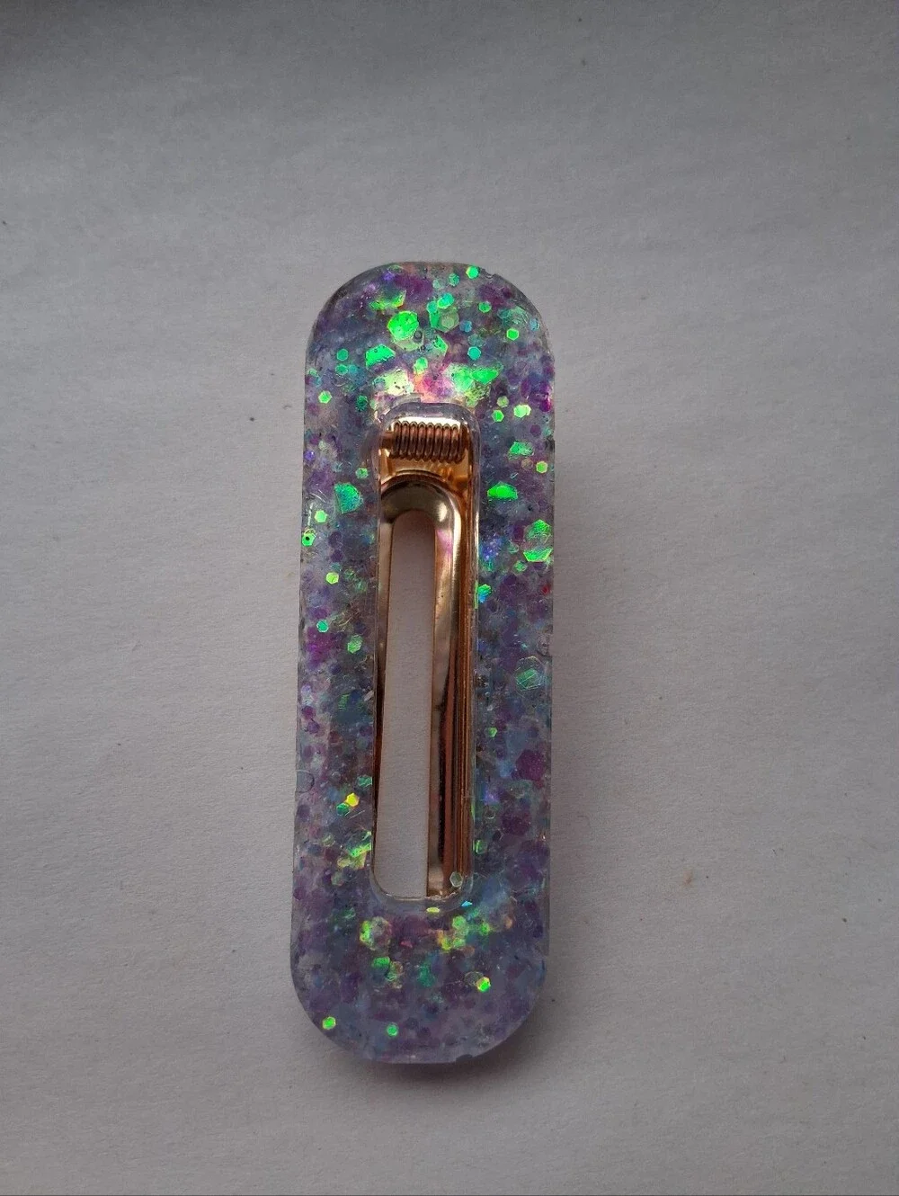 5/$25 Hand Crafted Iridescent Purple and Green Glitter Resin Hair Clip